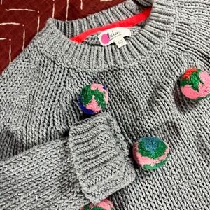 Boden Girls Gray Knit Pom‎ Pom Sweater 6Y 122cm